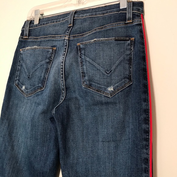 Hudson Jeans Zoeey Ankle Straight Leg Red Tuxedo Stripe Distressed Size 24 - Picture 10 of 16